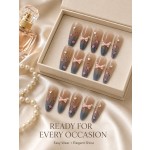 Blue French 3D Floral Press‑On Nails, Short Square Fresh & Gentle False Nails